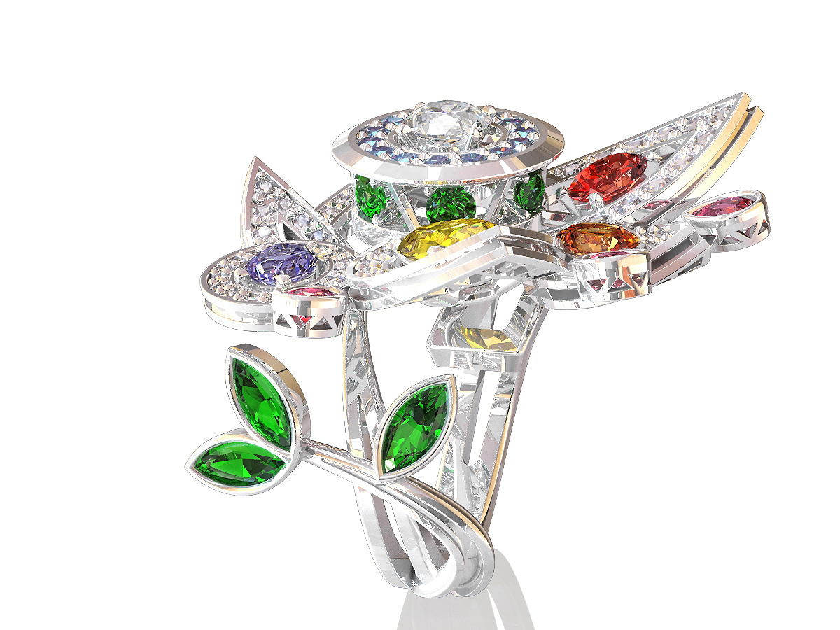 Bague Sévigné Or Blanc - Diamants blancs, saphirs & tsavorites – Or blanc 18 carats