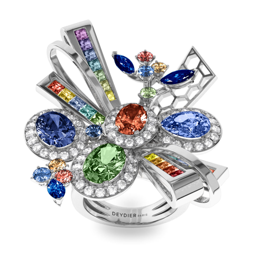 Bague Rainbow - Diamants blancs & saphirs – Or blanc 18 carats