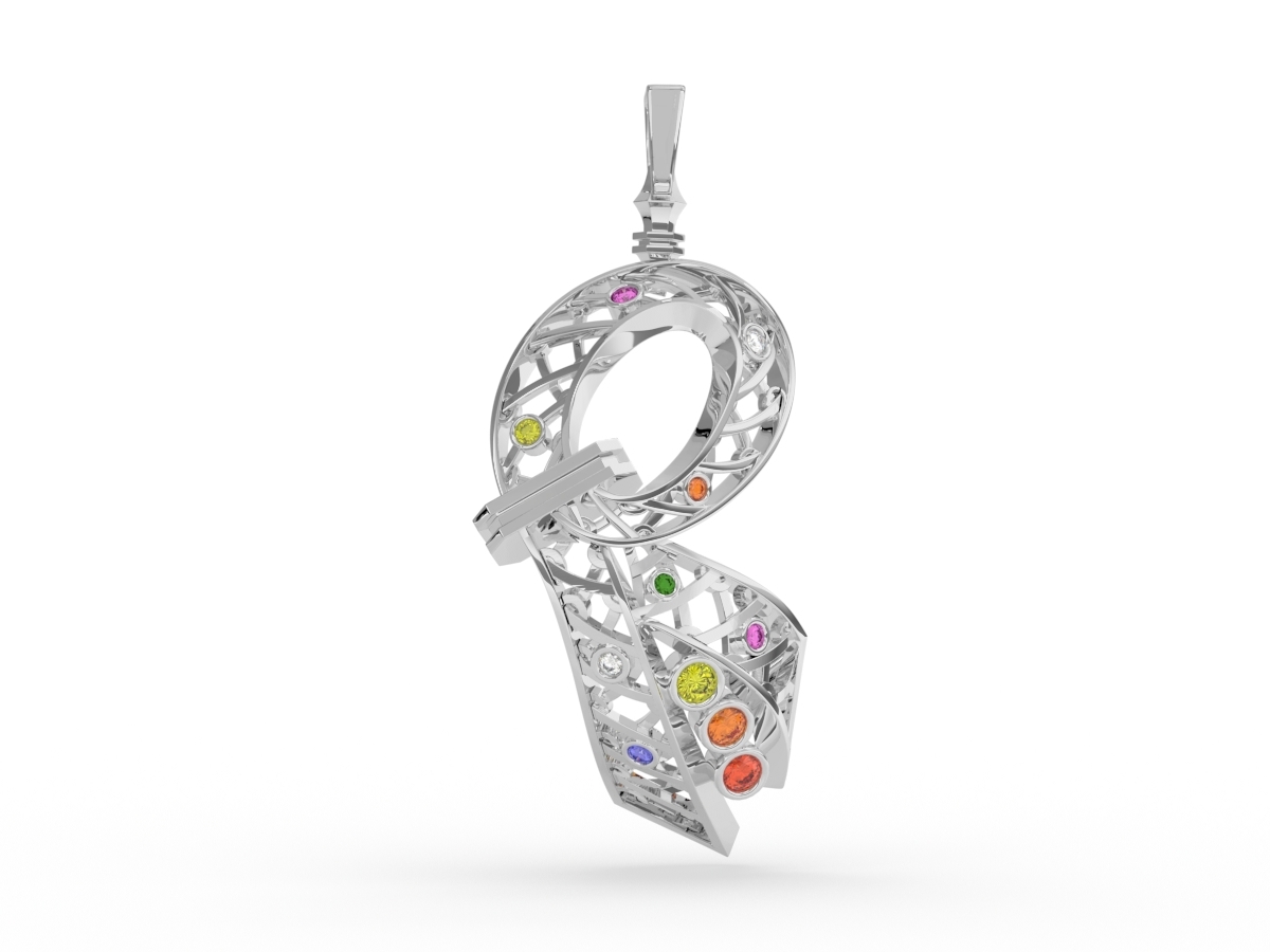 Pendentif Confetti - Saphirs de couleurs, diamants & tsavorite – Or blanc 18 carats