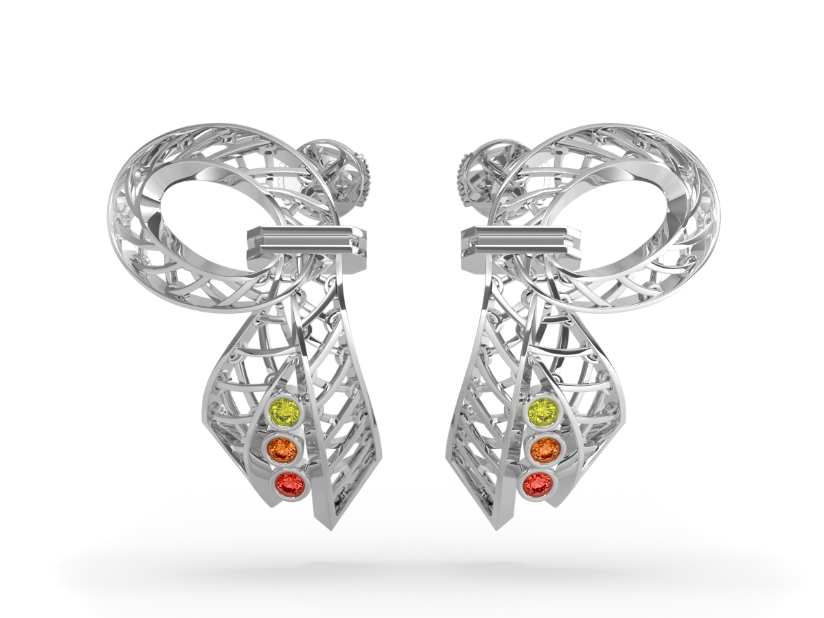 Boucles d'oreilles Confetti - Saphir jaune, orange clair et orange foncé – Or blanc 18 carats