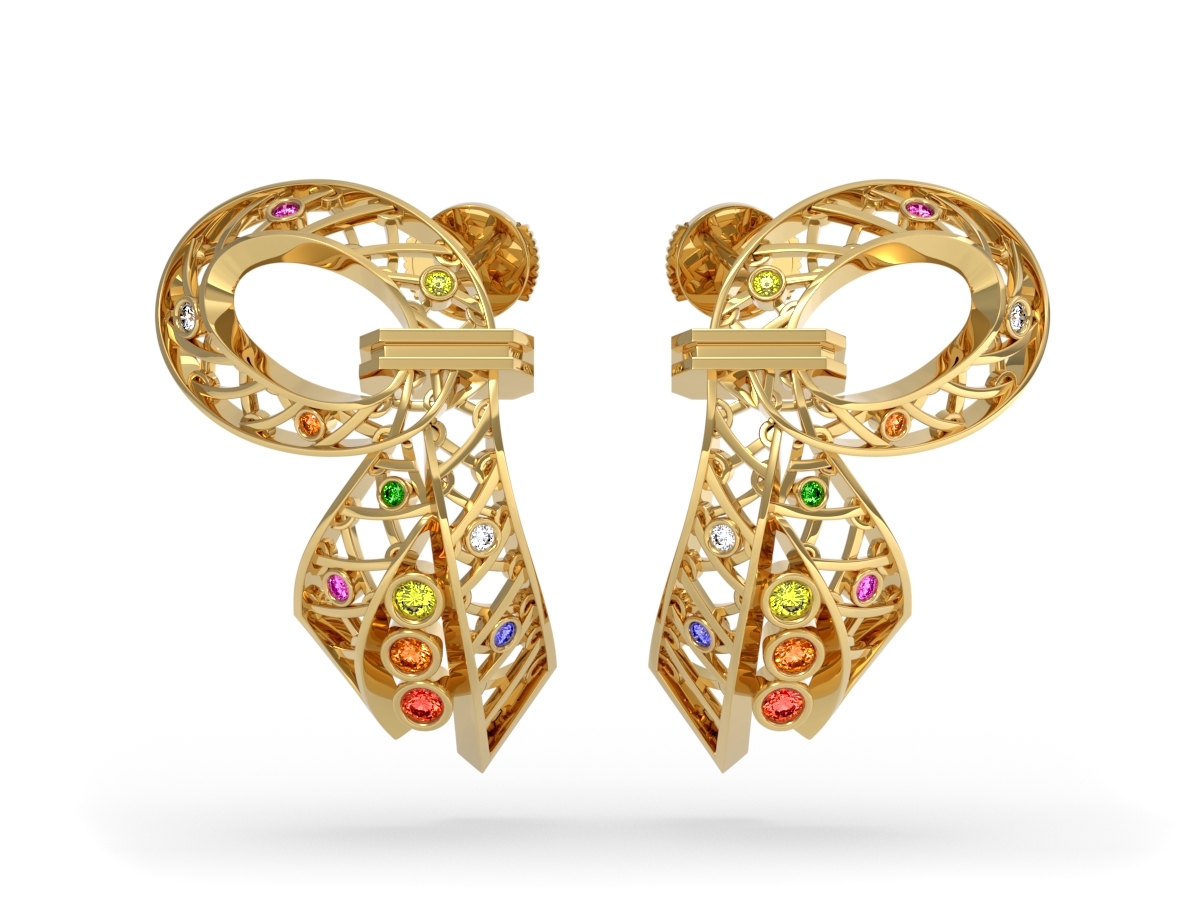 Boucles d'oreilles Confetti - Saphirs multicolores, diamants & tsavorite – Or jaune 18 carats