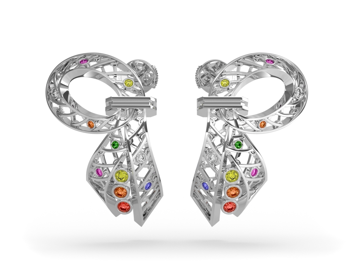 Boucles d'oreilles Confetti - Saphirs multicolores, diamants & tsavorite – Or blanc 18 carats