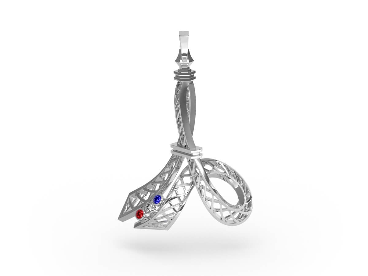 Pendentif 14 Juillet - Saphir, diamant blanc, rubis – Or blanc 18 carats