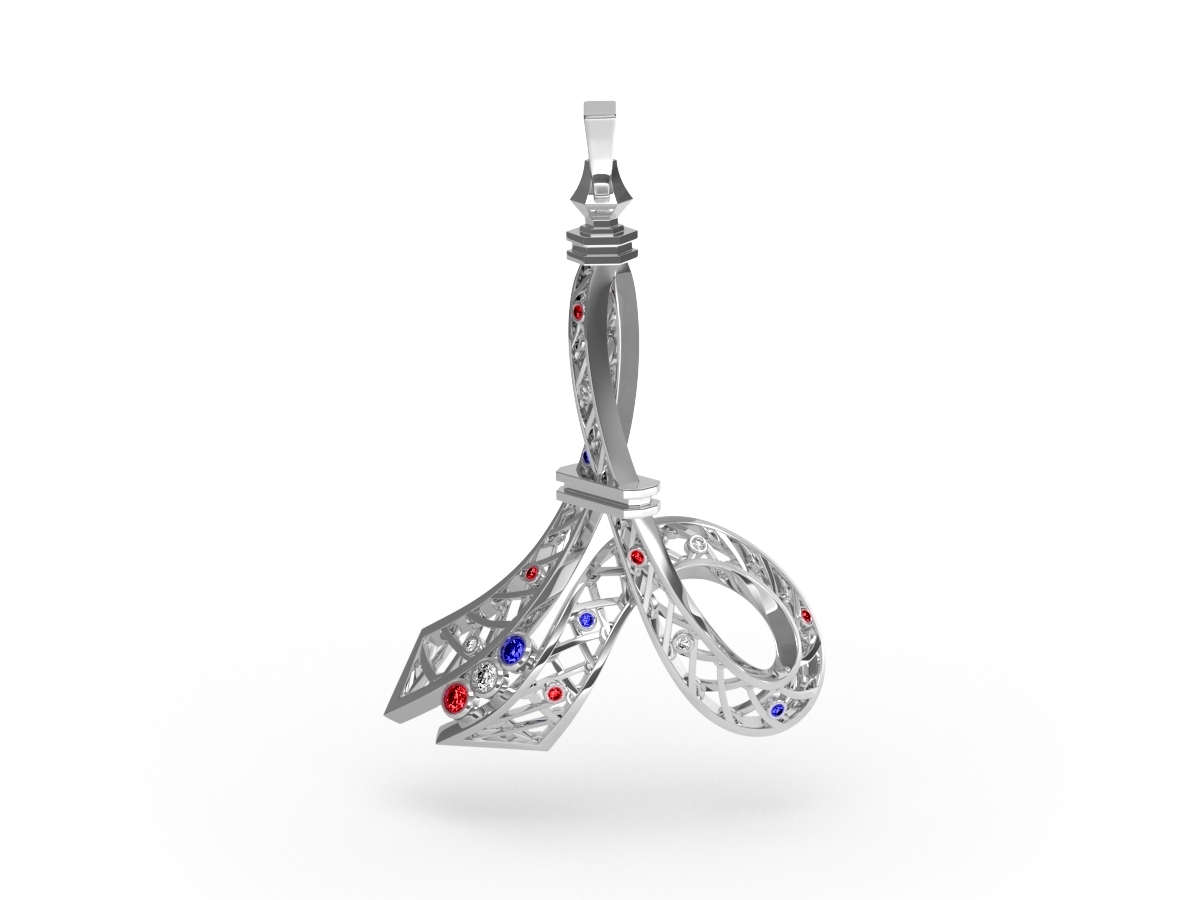 Pendentif 14 Juillet - Saphirs, diamants blancs, rubis – Or blanc 18 carats