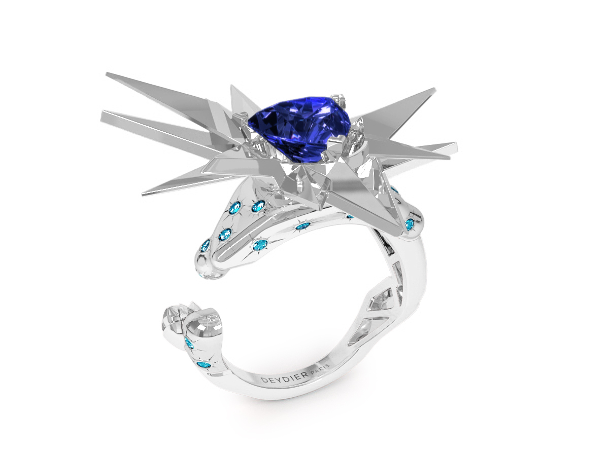 Bague Night Glacier Blue - Diamants bleus - Tanzanite Trillion <br> Or blanc 18 carats