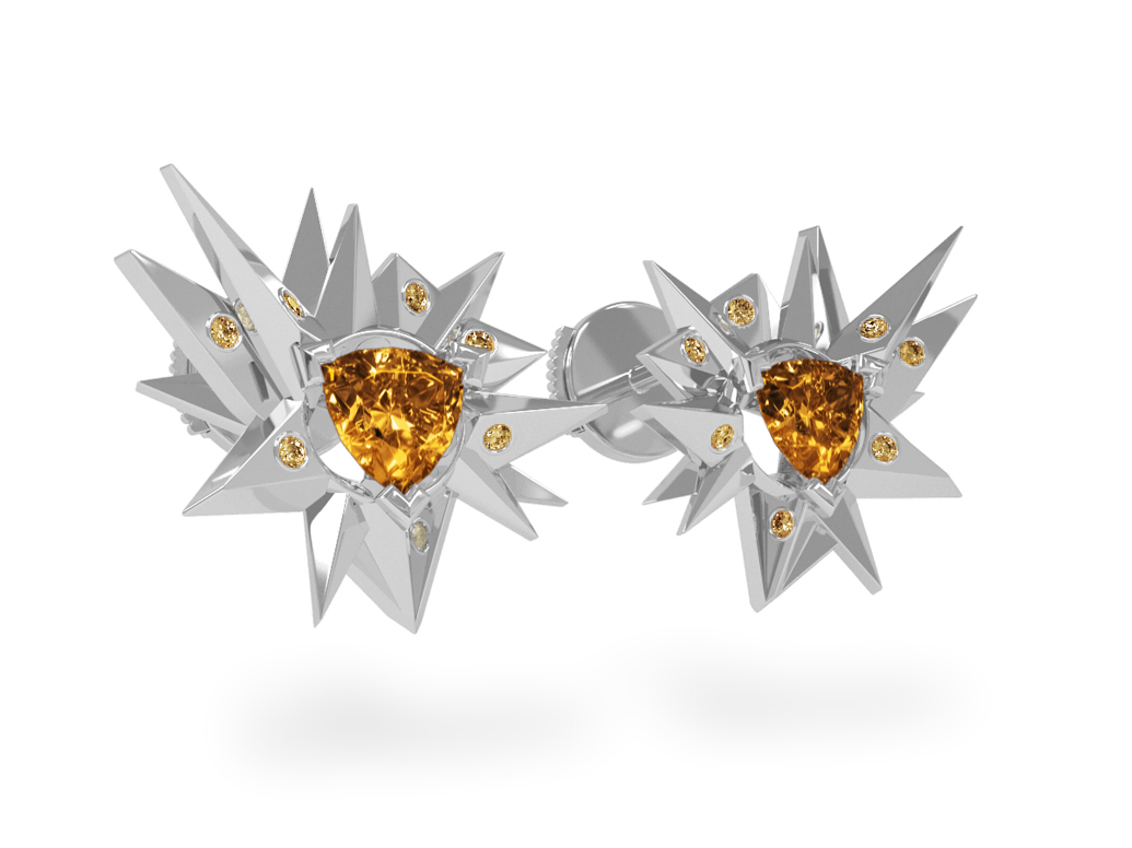 Boucles d'oreilles Fleur de Givre Sun Glacier Yellow - Diamants jaunes - Citrine Trillion <br> Or blanc 18 carats