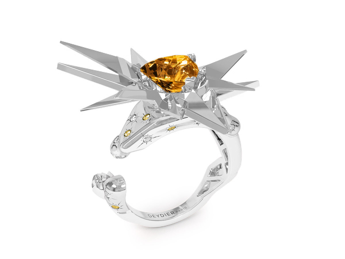 Bague Sun Glacier Yellow & White - Diamants blancs et jaunes - Citrine Trillion <br> Or blanc 18 carats