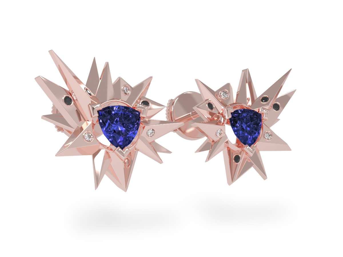Boucles d'oreilles Fleur de Givre Night Glacier Black & White - Diamants blancs et noirs - Tanzanite
Trillion <br> Or rose 18 carats