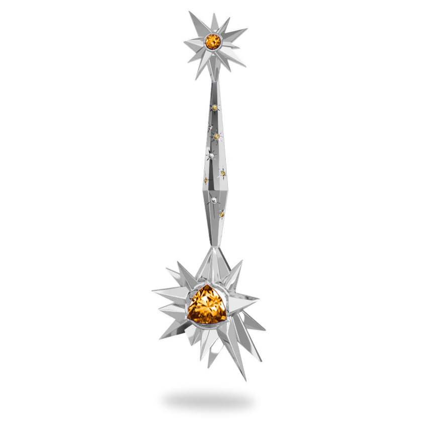 Pendentif Glaçon Sun Glacier Yellow & White - Diamants blancs et jaunes - Citrine Trillion <br> Or blanc 18 carats