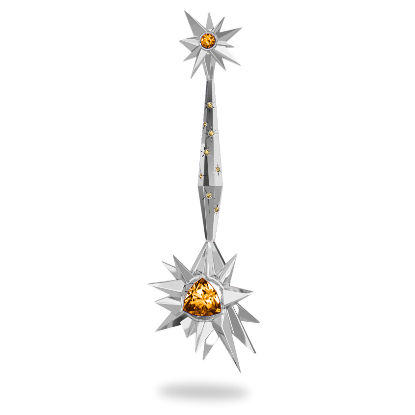 Pendentif Glaçon Sun Glacier Yellow - Diamants jaunes - Citrine Trillion <br> Or blanc 18 carats