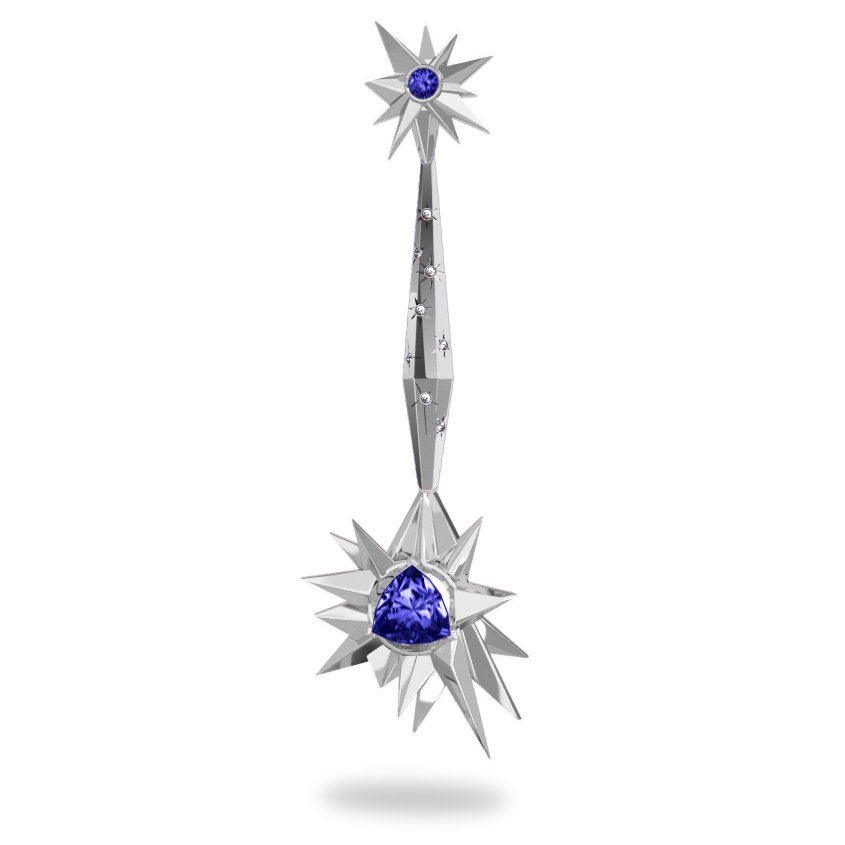 Pendentif Glaçon Night Glacier White - Diamants blancs - Tanzanite Trillion <br> Or blanc 18 carats