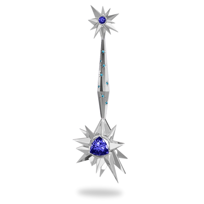 Pendentif Glaçon Night Glacier Blue - Diamants bleus - Tanzanite Trillion <br> Or blanc 18 carats