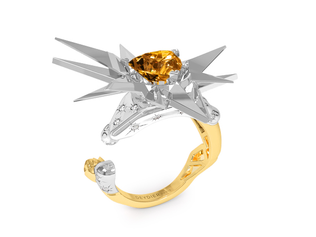 Bague Sun Glacier White - Diamants blancs - Citrine Trillion <br> Or jaune & blanc 18 carats