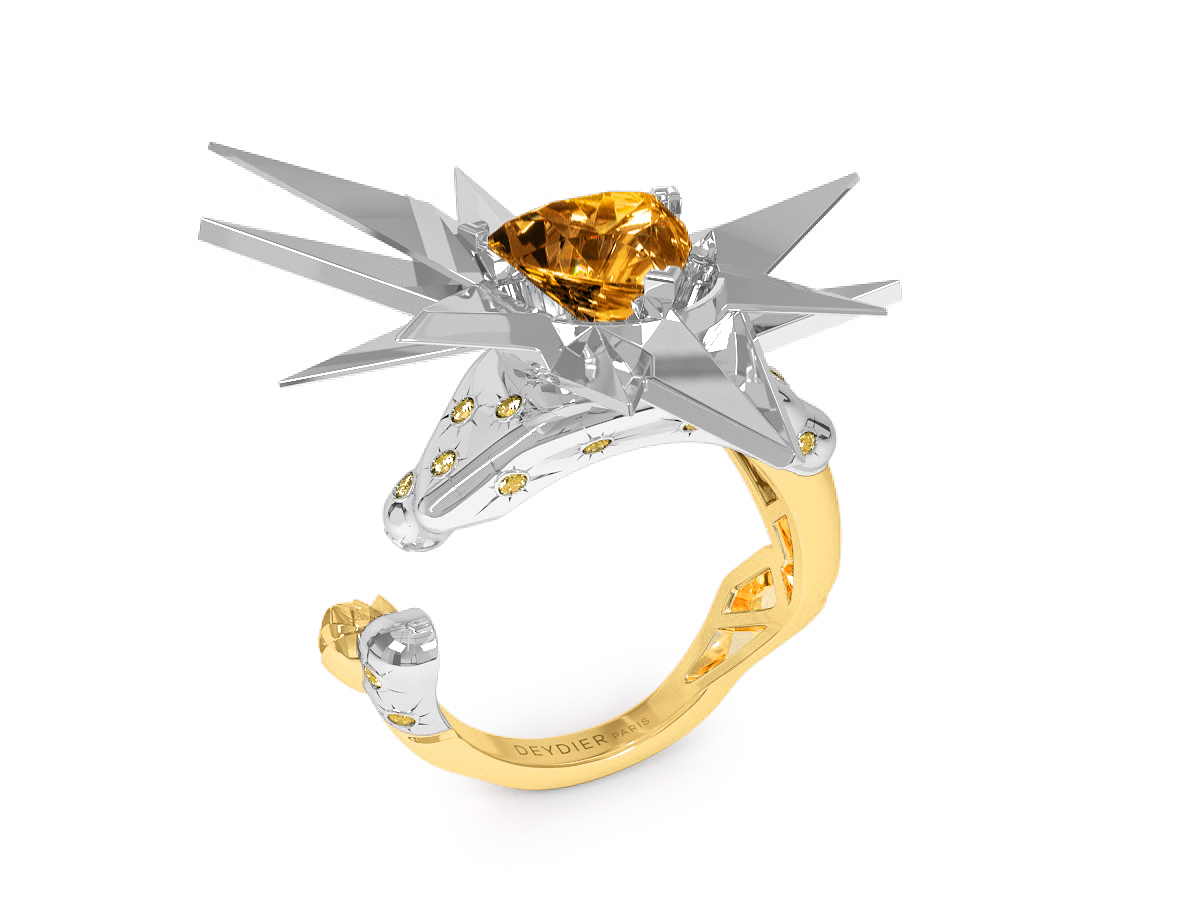 Bague Sun Glacier Yellow - Diamants jaunes - Citrine Trillion <br> Or jaune & blanc 18 carats