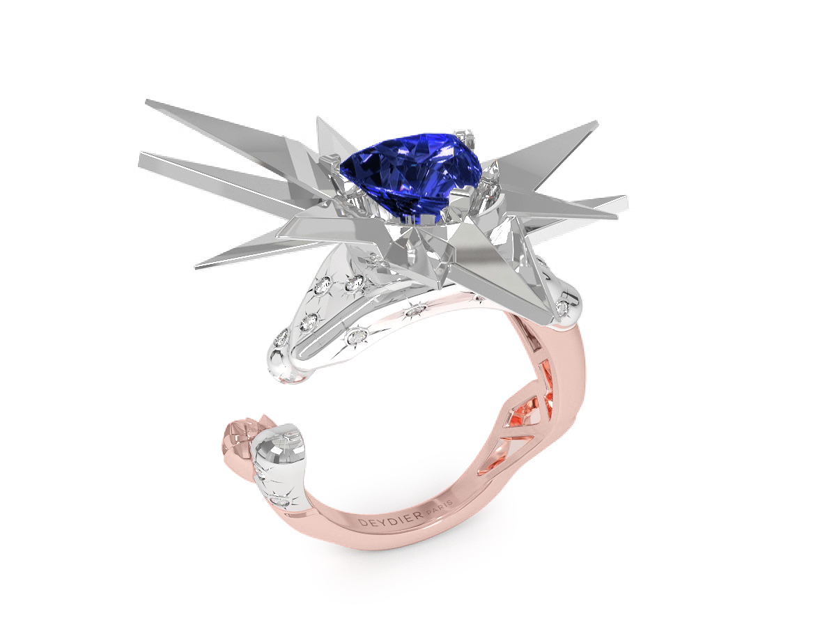 Bague Night Glacier White - Diamants blancs - Tanzanite Trillion <br> Or rose & blanc 18 carats