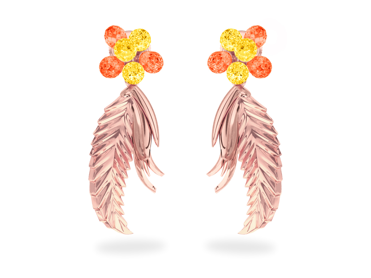 Boucles d'oreilles Flowers Yellow & Orange - Saphirs Jaunes & Orange<br/> Or rose 18 carats