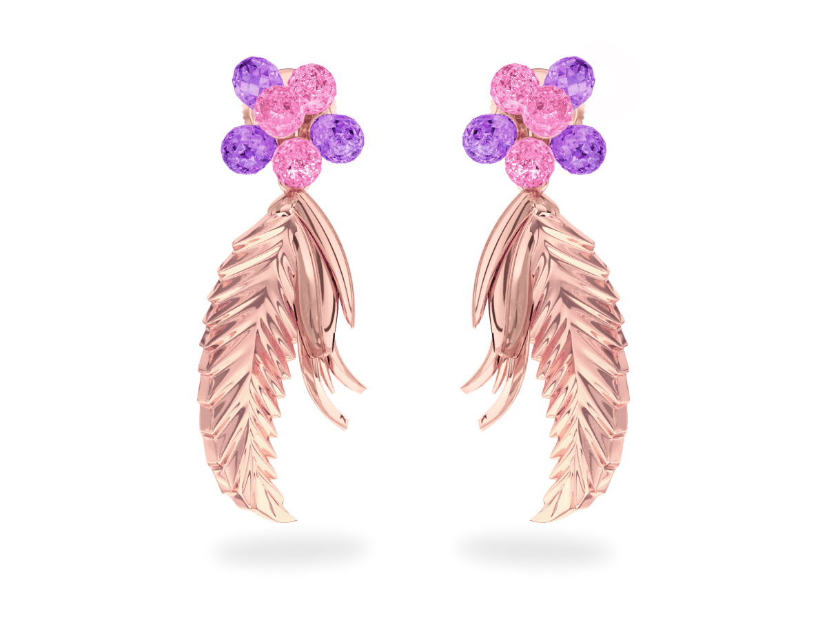 Boucles d'oreilles Flowers Pink & Purple - Saphirs Roses & Violets<br/> Or rose 18 carats