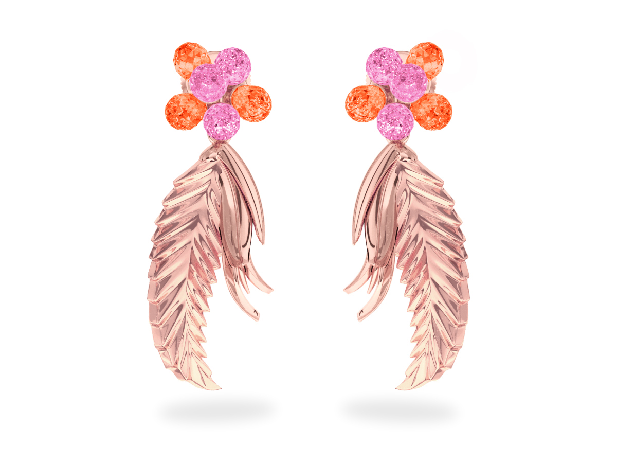 Boucles d'oreilles Flowers Pink & Padparasha - Saphirs Roses & Orange<br/> Or rose 18 carats