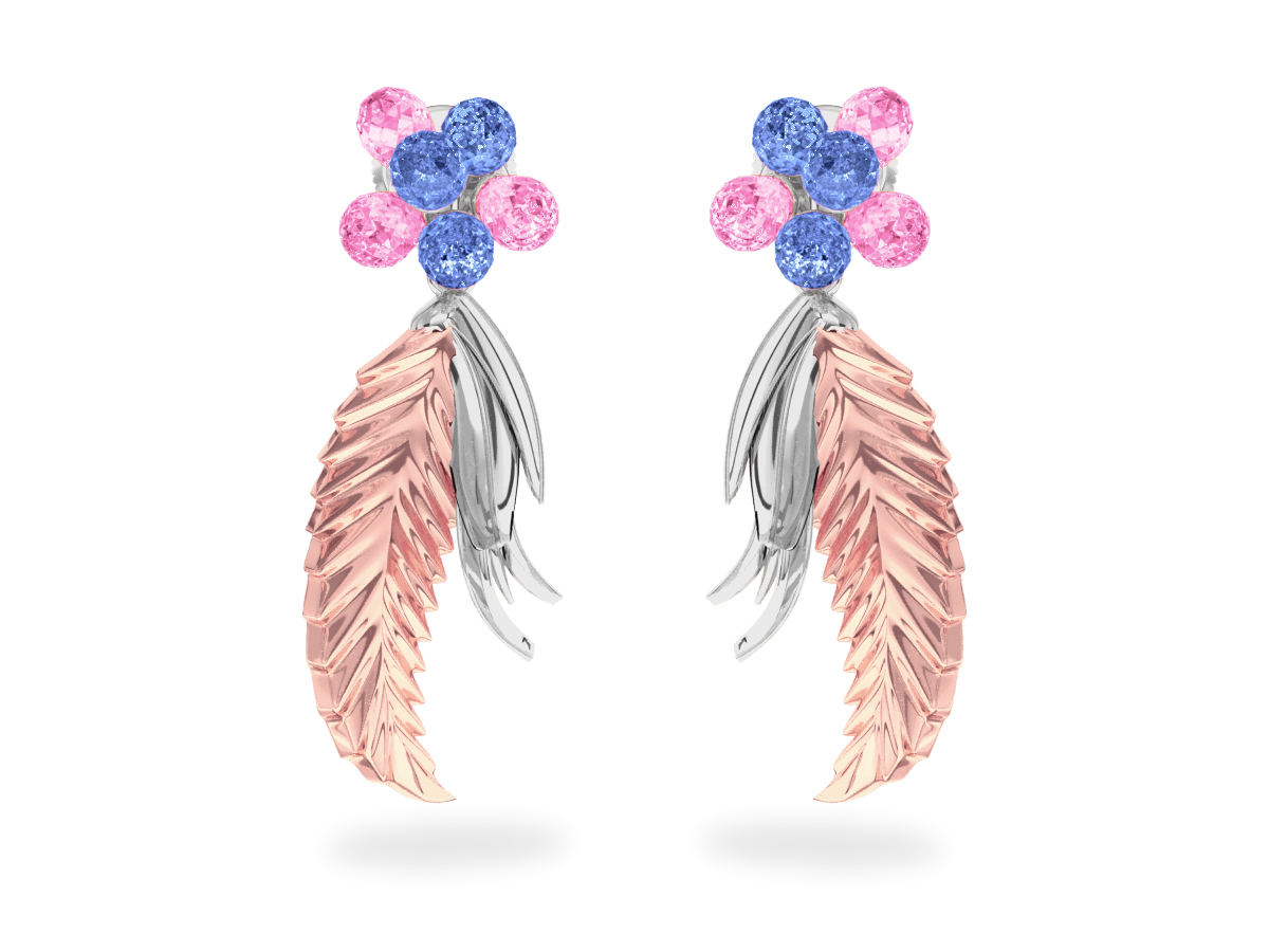 Boucles d'oreilles Flowers Blue & Pink - Saphirs Bleus & Roses <br/>Or blanc & rose 18 carats