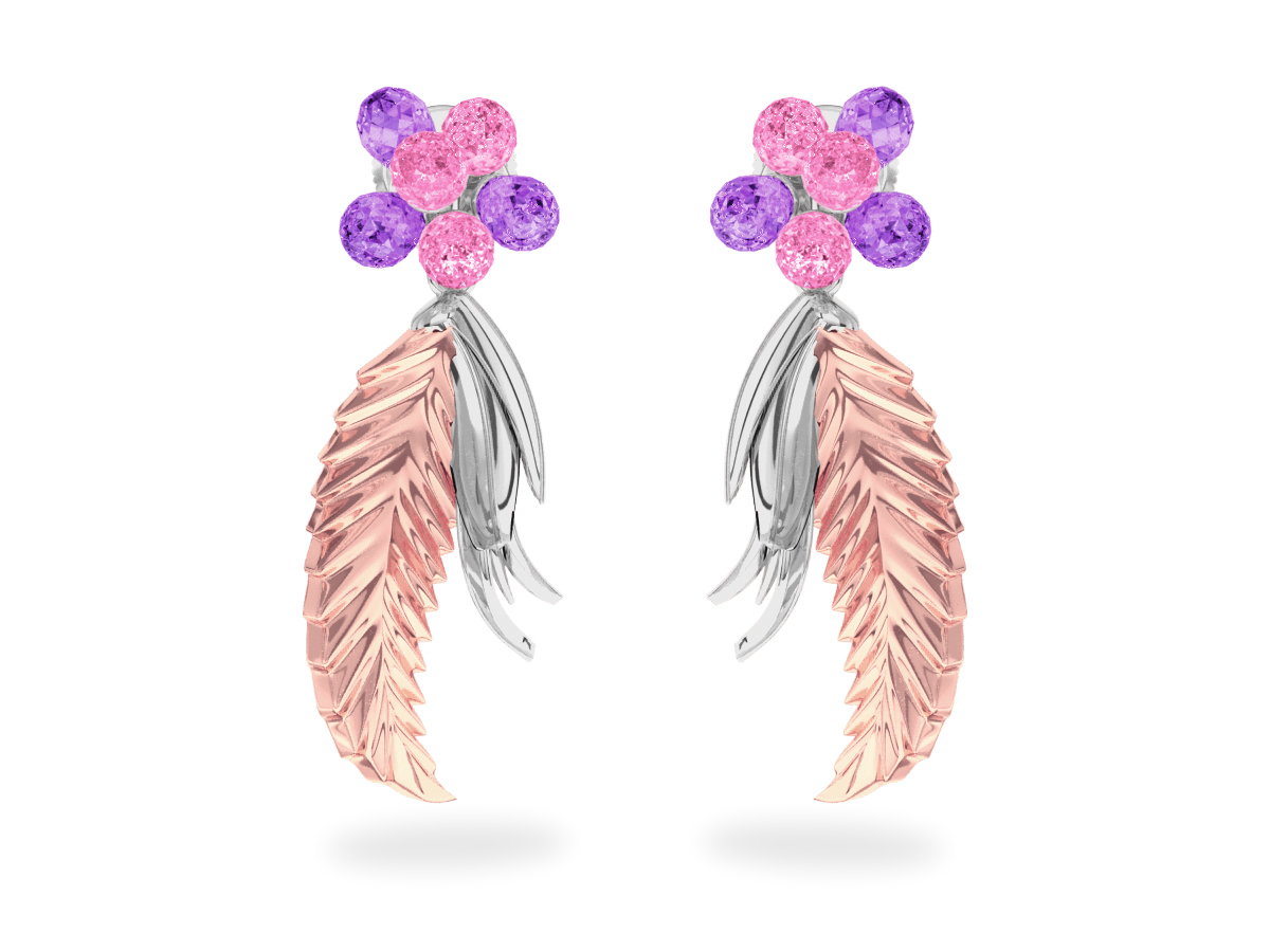 Boucles d'oreilles Flowers Pink & Purple
- Saphirs Roses & Violets<br/> Or blanc & rose 18 carats