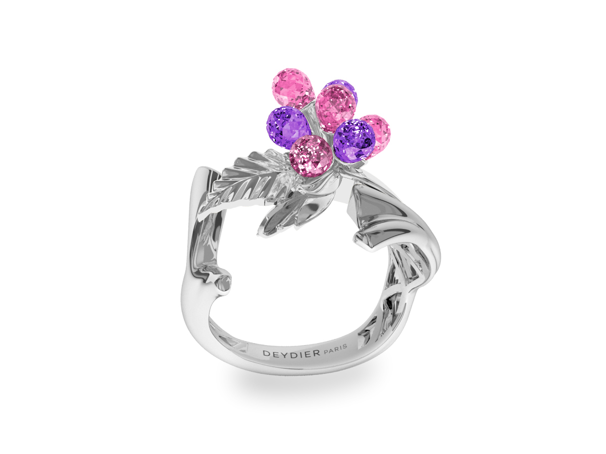 Bague Flowers Pink & Purple - Saphirs briolettes roses & violets - Or blanc 18 carats