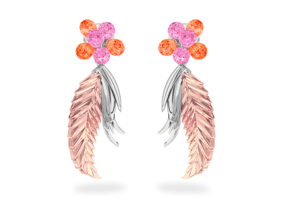 Boucles d'oreilles Flowers Pink & Padparadsha
- Saphirs Roses & Orange <br/>Or blanc & rose 18 carats