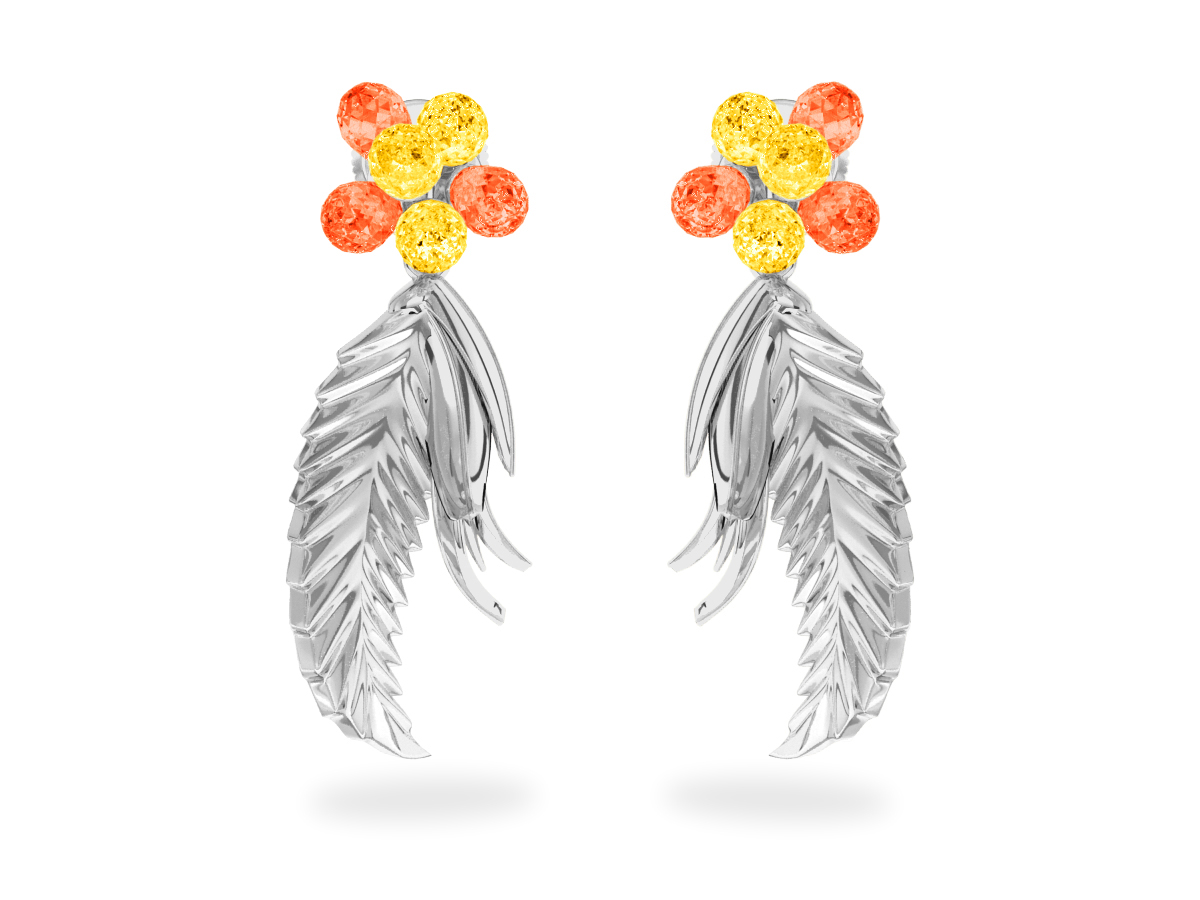 Boucles d'oreilles Flowers Yellow & Orange - Saphirs Jaunes & Orange<br/> Or blanc 18 carats