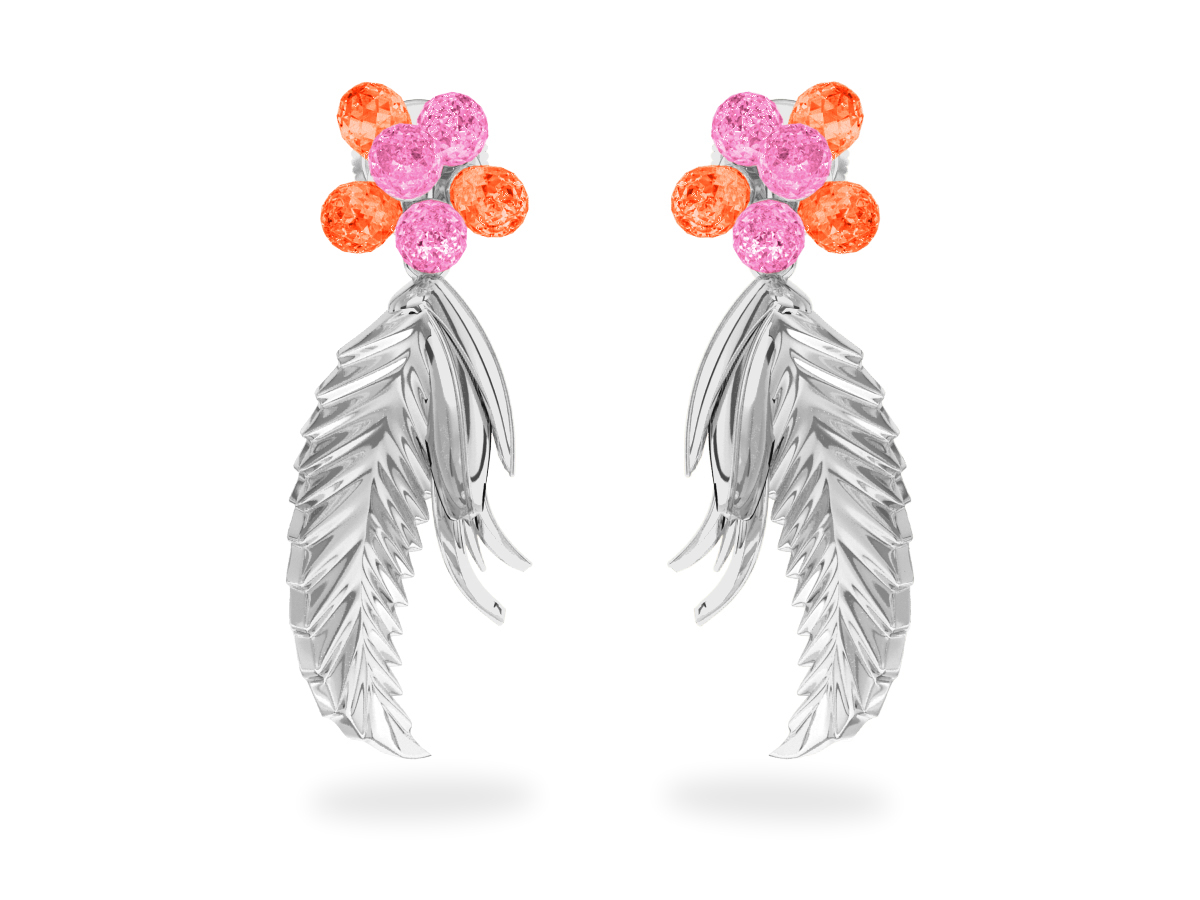 Boucles d'oreilles Flowers Pink & Padparadsha
 - Saphirs Roses & Orange <br/>Or blanc 18 carats