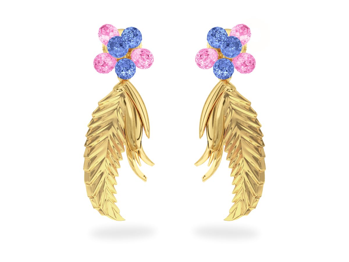 Boucles d'oreilles Flowers Blue & Pink
 - Saphirs Bleus & Roses <br/>Or jaune 18 carats