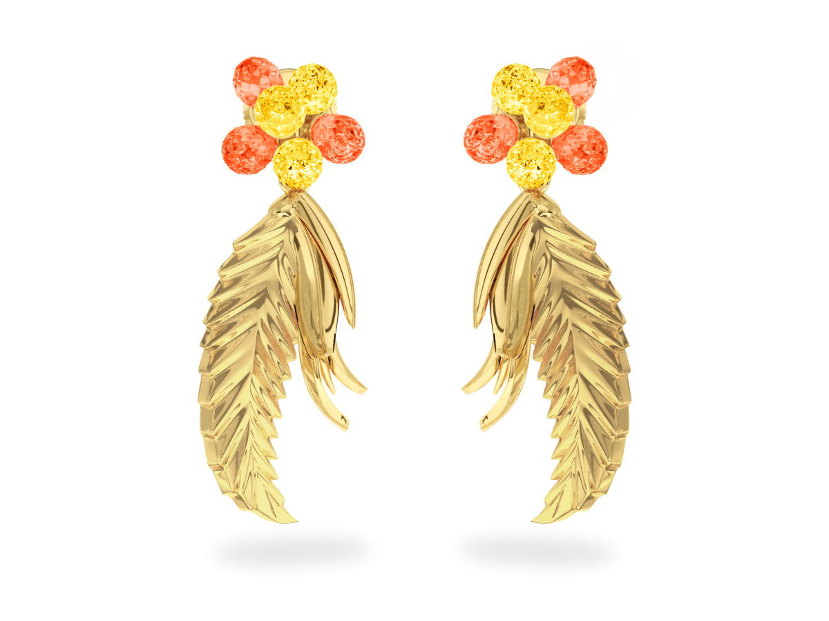 Boucles d'oreilles Flowers Yellow & Orange - Saphirs Jaunes & Orange<br/> Or jaune 18 carats