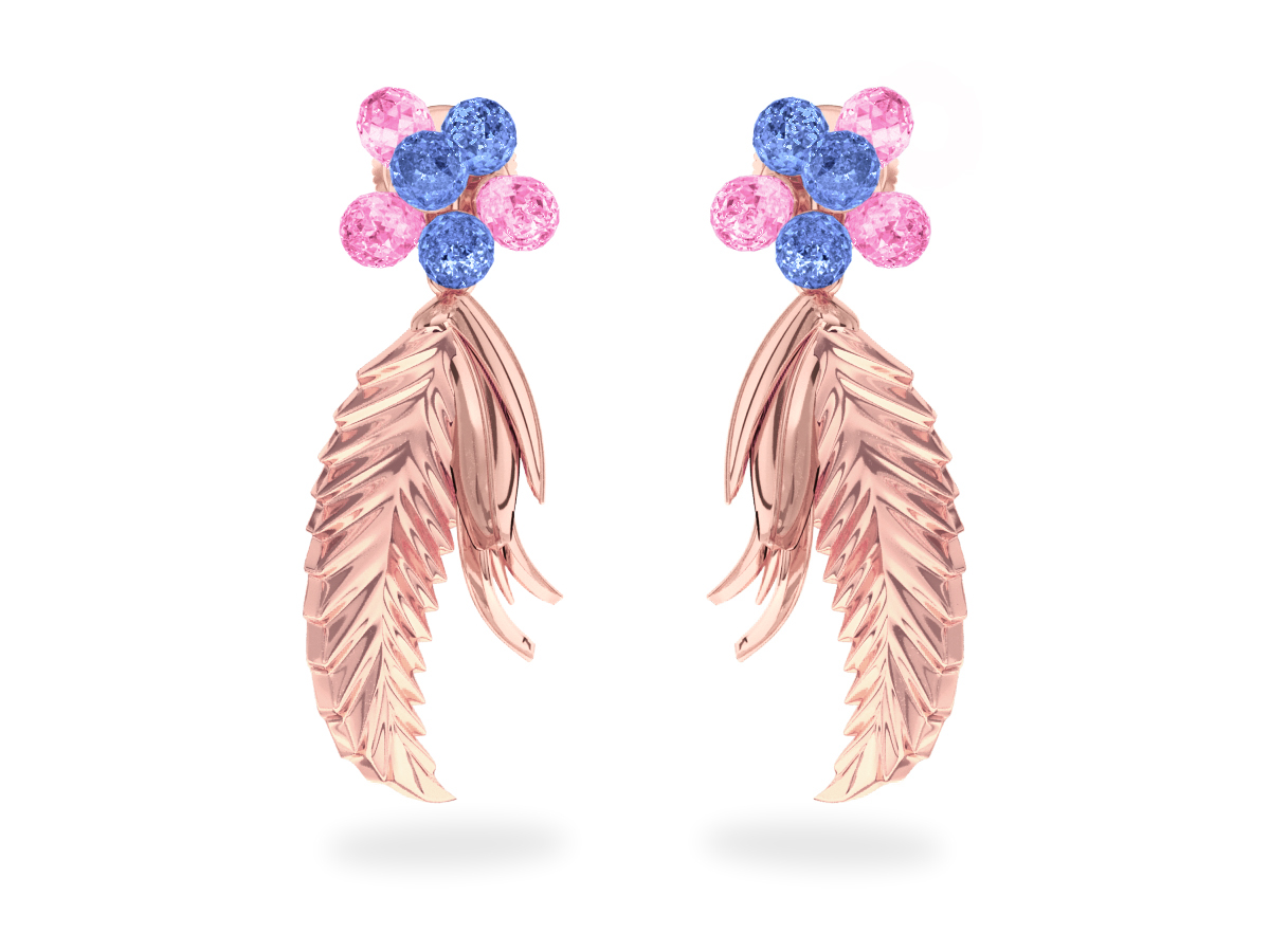 Boucles d'oreilles Flowers Blue & Pink - Saphirs Bleus & Roses <br/>Or rose 18 carats