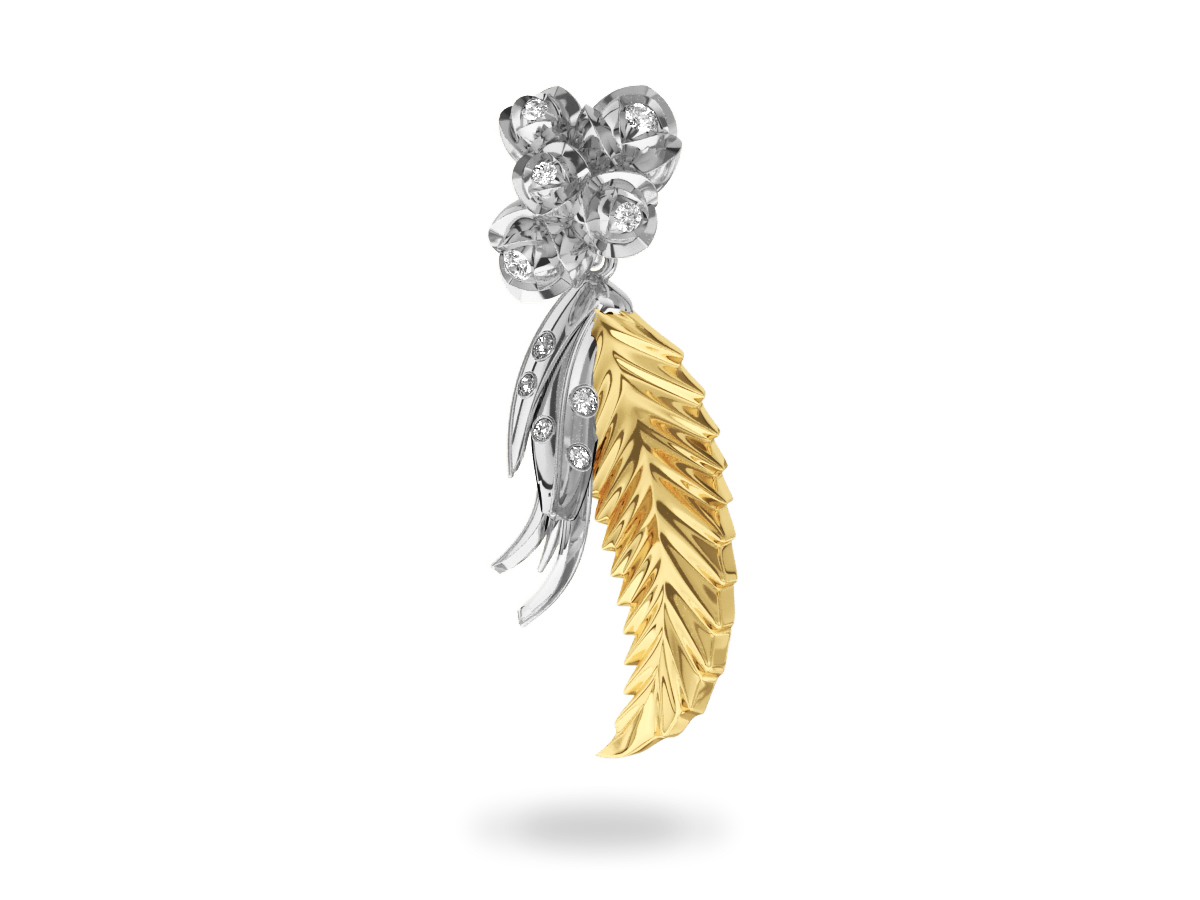 Pendentif Paradise Leaf - Or blanc & jaune 18 carats <br/> Diamants blancs