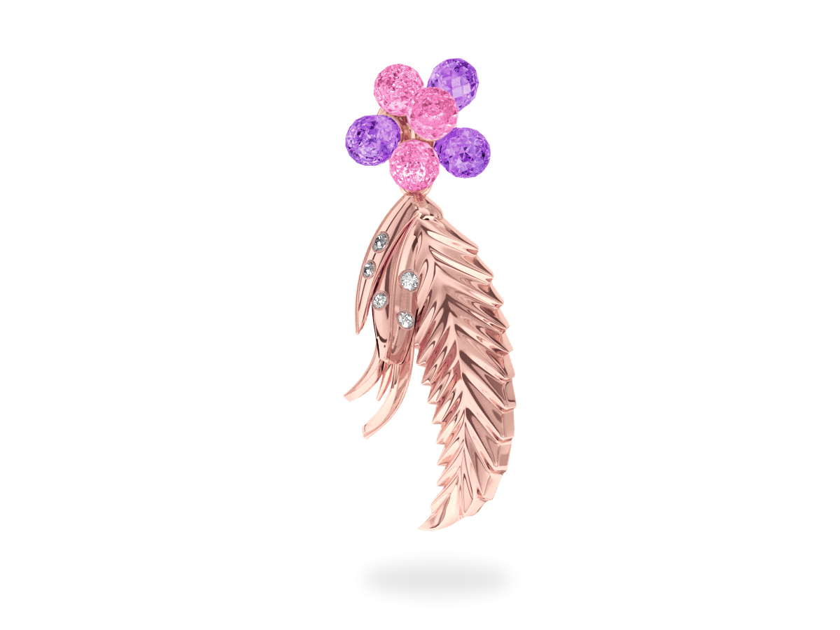 Pendentif Flowers Pink & Purple - Saphirs Roses & Violets<br/> Or rose 18 carats<br/> Diamants Blancs