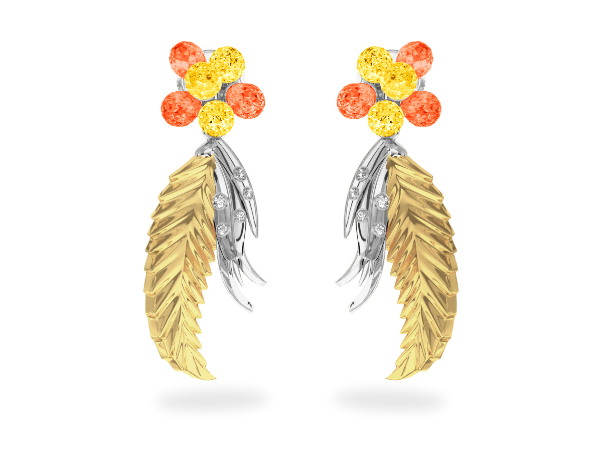 Boucles d'oreilles Flowers Yellow & Orange
- Saphirs Jaunes & Orange<br/> Or blanc & jaune 18 carats