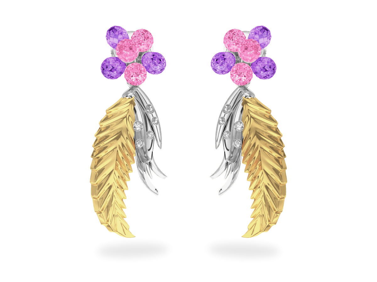 Boucles d'oreilles Flowers Blanc & Jaune
- Saphirs Roses & Violets<br/> Or blanc & jaune 18 carats