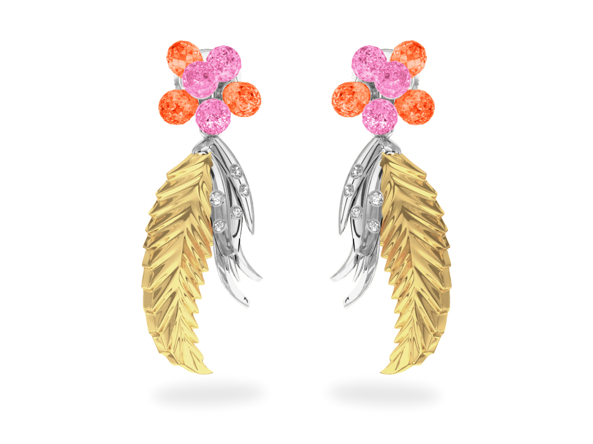 Boucles d'oreilles Flowers Pink & Padparadsha
- Saphirs Roses & Orange <br/>Or blanc & jaune 18 carats