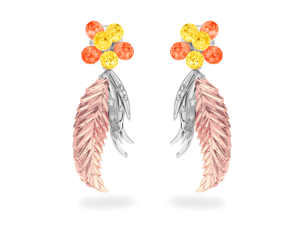 Boucles d'oreilles Flowers Yellow & Orange
- Saphirs Jaunes & Orange<br/> Or blanc & rose 18 carats