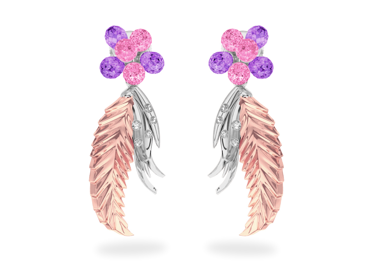 Boucles d'oreilles Flowers Pink & Purple
- Saphirs Roses & Violets<br/> Or blanc & rose 18 carats