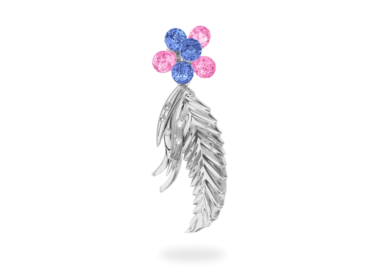 Pendentif Flowers Blue & Pink
- Saphirs Bleus & Roses <br/>Or blanc 18 carats <br/>Diamants Blancs