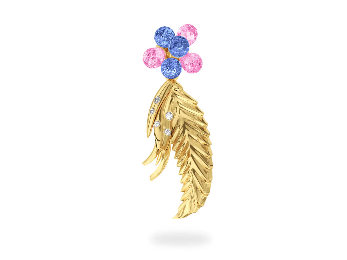 Pendentif Flowers Blue & Pink - Saphirs Bleus & Roses<br/> Or jaune 18 carats <br/> Diamants Blancs