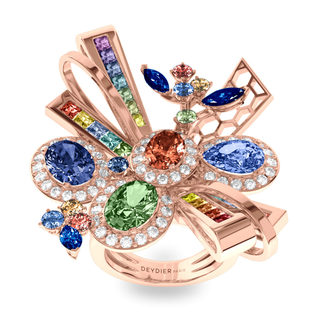 Bague Rainbow - Diamants blancs & saphirs – Or rose 18 carats