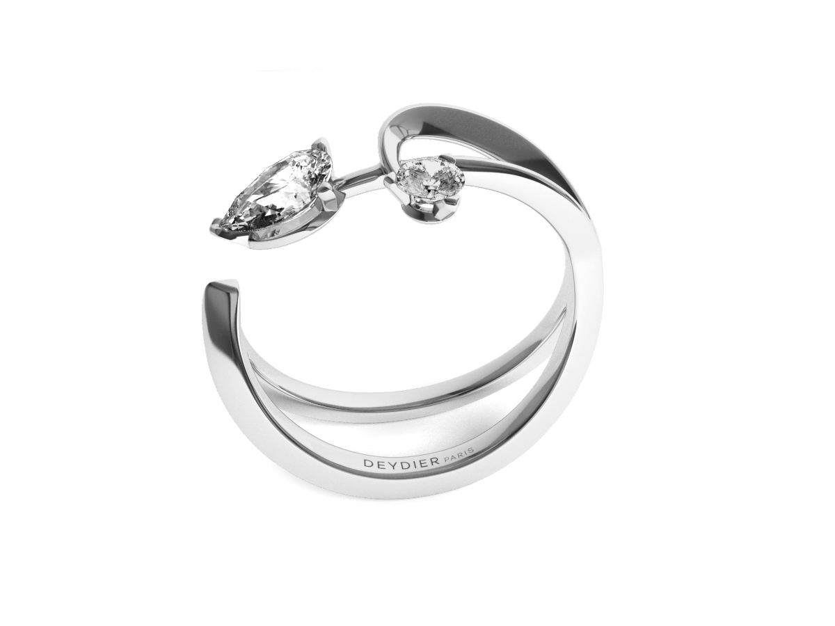 Bague Fairy Tale Accroche-coeur - Or Blanc 18 carats<br/> Diamant taille poire et une pierre au choix