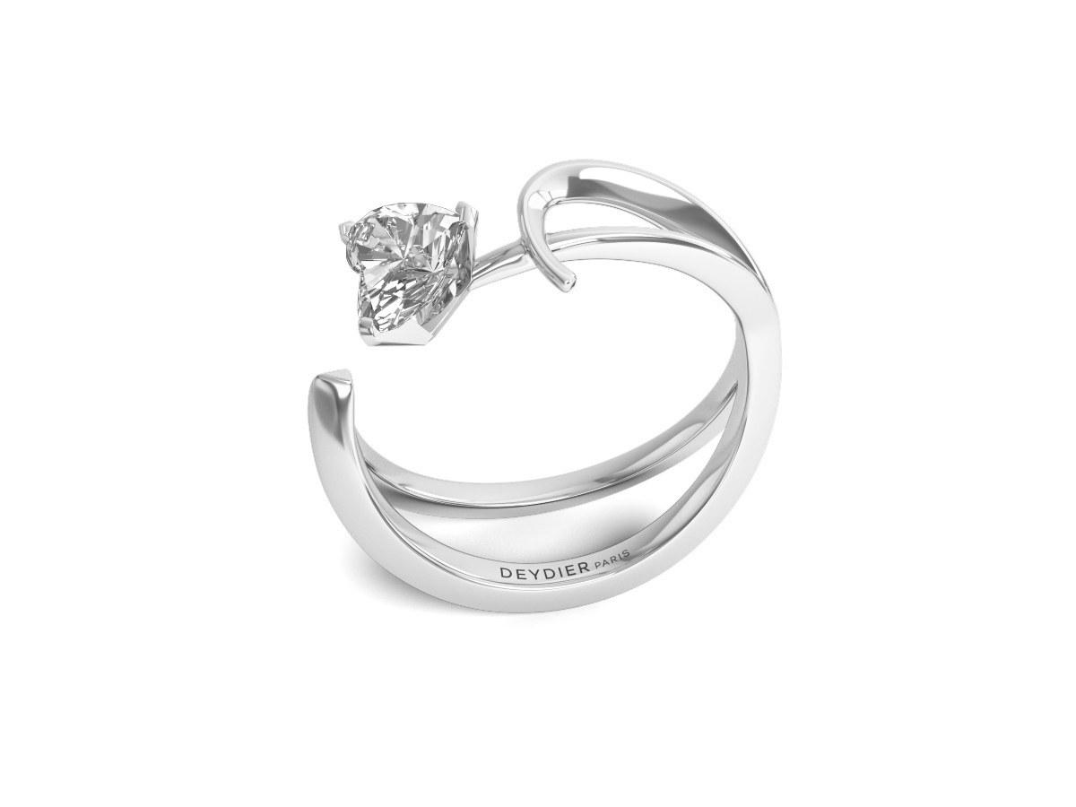 Bague Fairy Tale Dream Love - Or Blanc 18 carats <br/>Diamant taille coeur <br/> Dimensions au choix